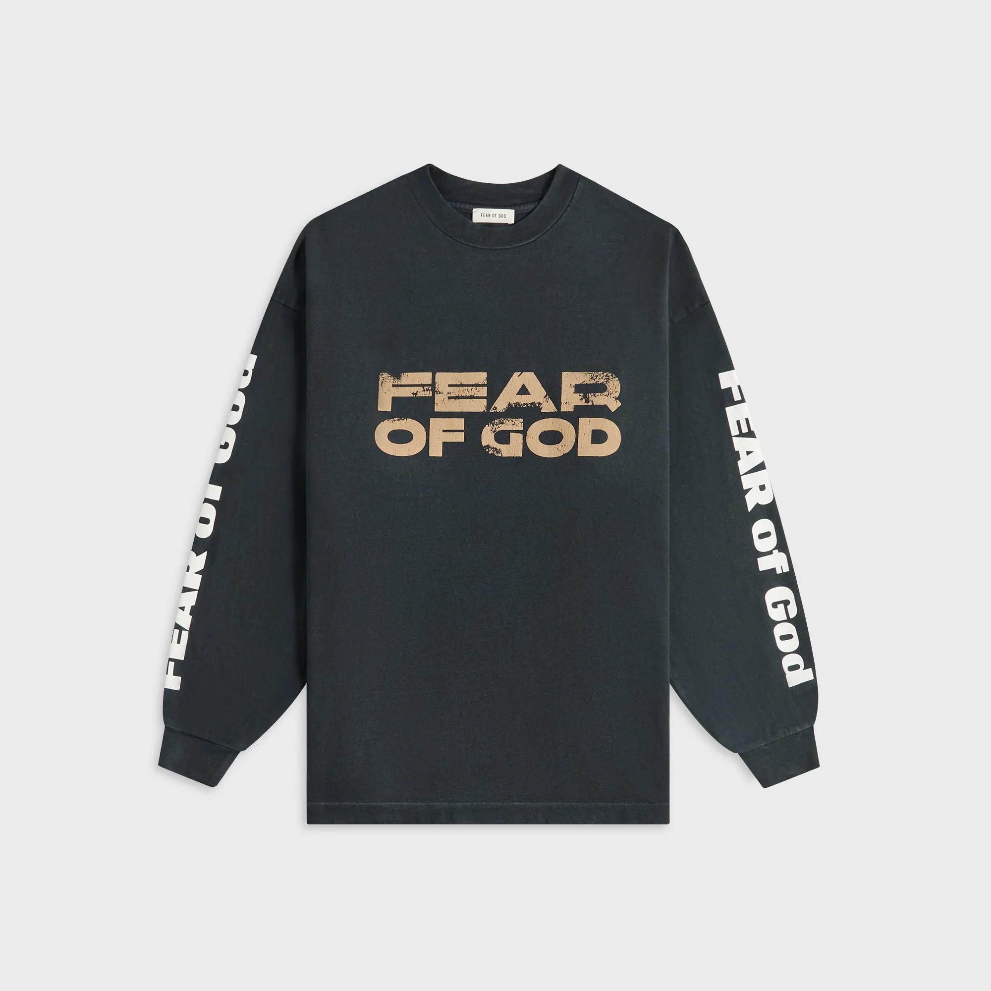 Fear of God Relaxed Long Sleeve "Fear of God" Tee - Black Compact Stitch Pattern