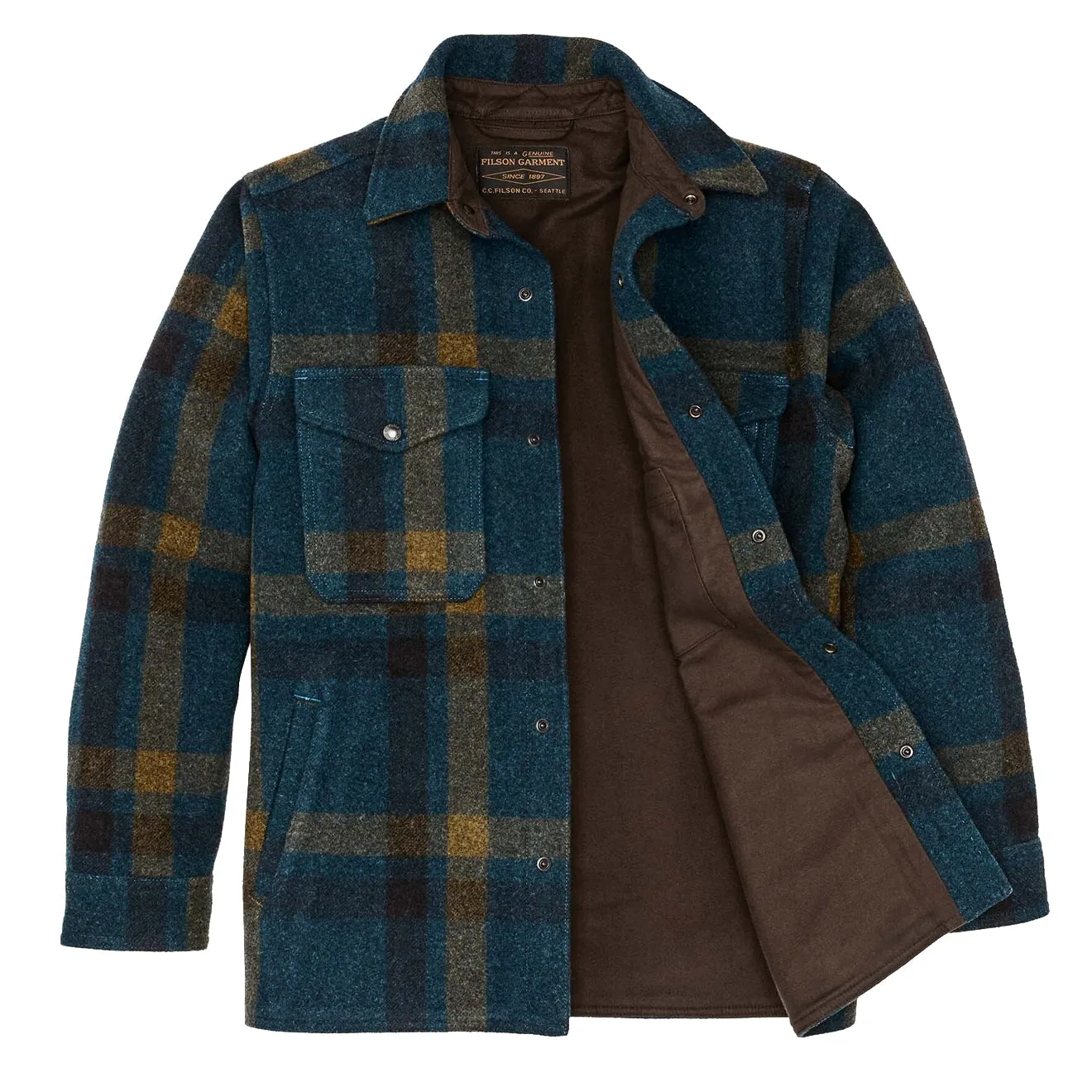 Filson Lined Mackinaw Jac-Shirt Teal / Ochre Plaid Comfort Stretch