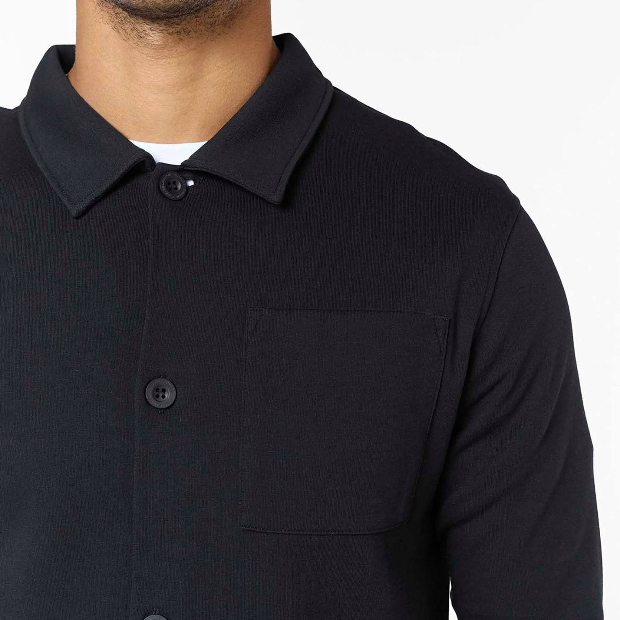 Comfortable Urban Piece Seamless Shoulder Design Interlock Button Up Jacket | Black