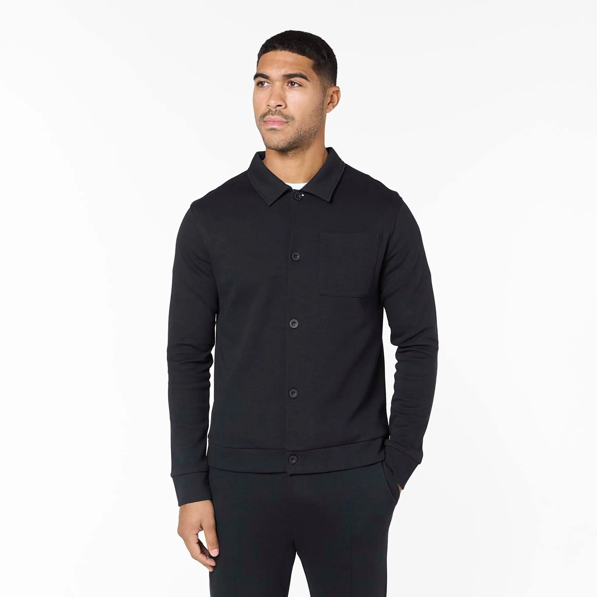 Interlock Button Up Jacket | Black Flexible Hem Adjustment Durable Double Stitching
