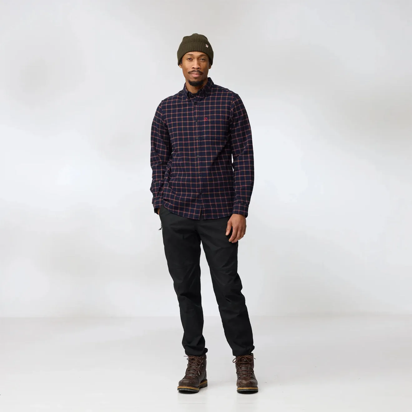 Fjallraven Ovik Flannel Shirt Chalk White / Laurel Green Short Sleeve