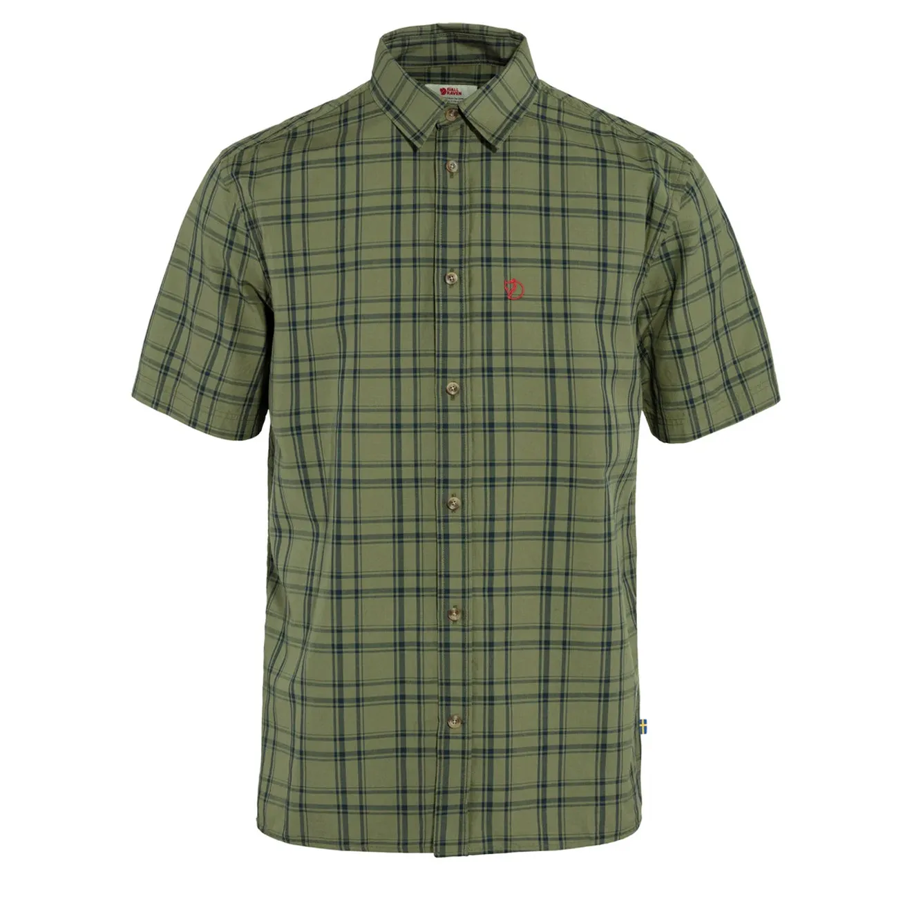 Fjallraven Ovik Lite Shirt SS Green-Dark Navy Textured Finish Daytime Look