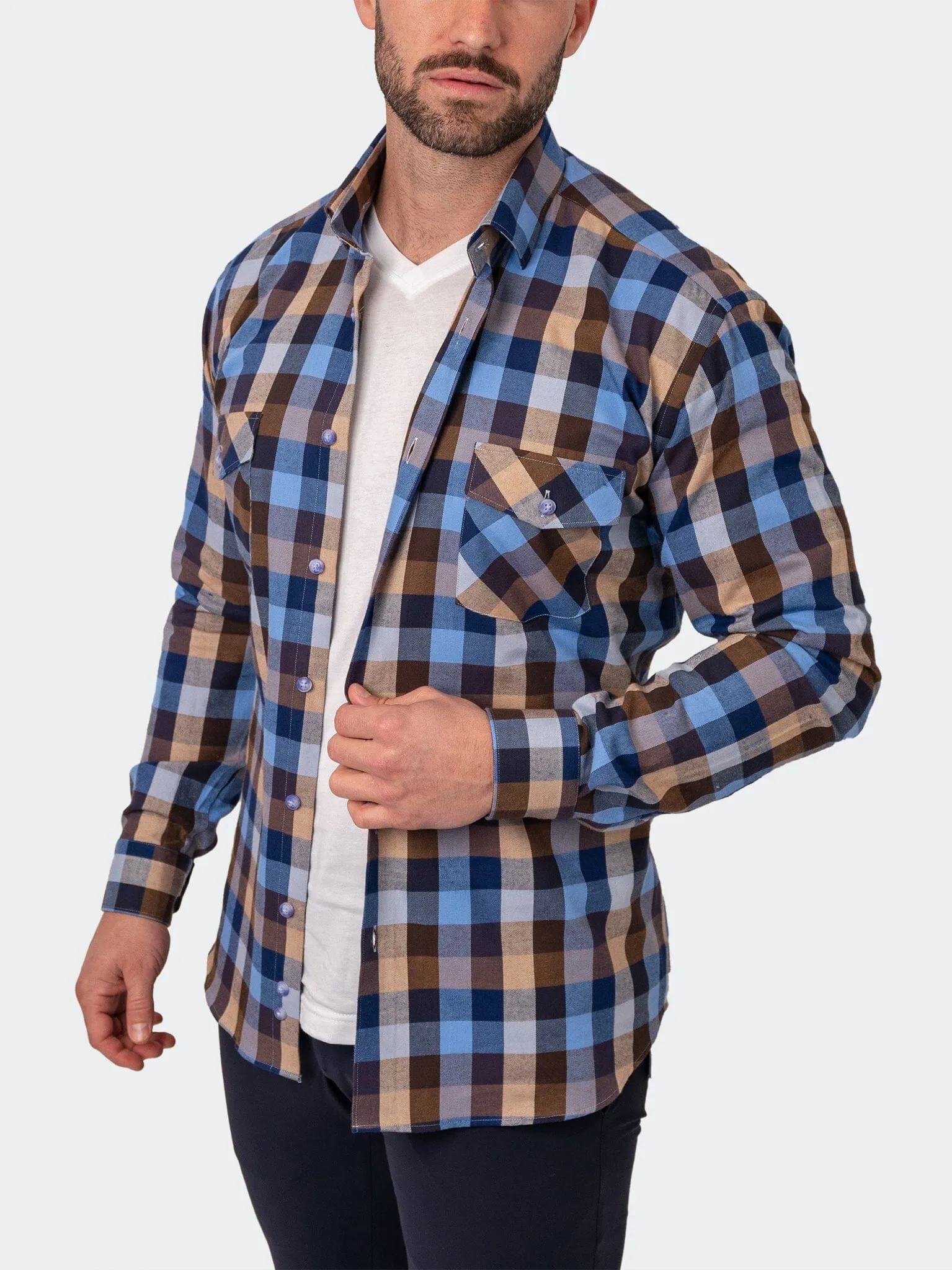 Shimmer Effect Flannel Checkbrown Brown