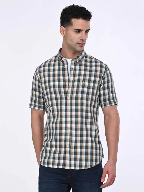 Anti Static Finish Men Checked Half Sleeve Cotton Shirt