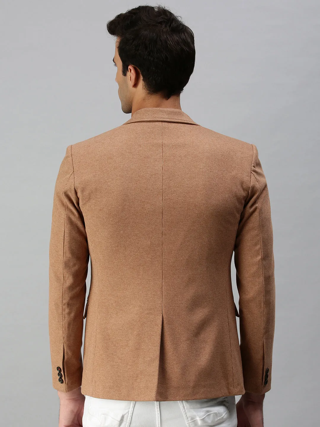 Mold Resistant Coating MagneticClosureSystem Men's Brown Solid Slim-Fit Single-Breasted Casual Blazer