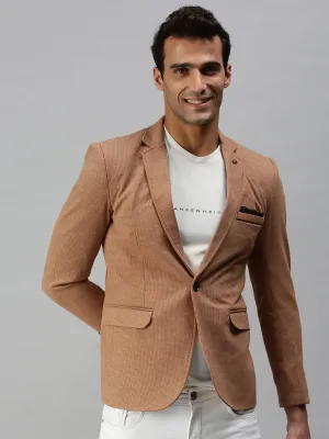 Men's Brown Solid Slim-Fit Single-Breasted Casual Blazer Windproof Material Matte Fabric