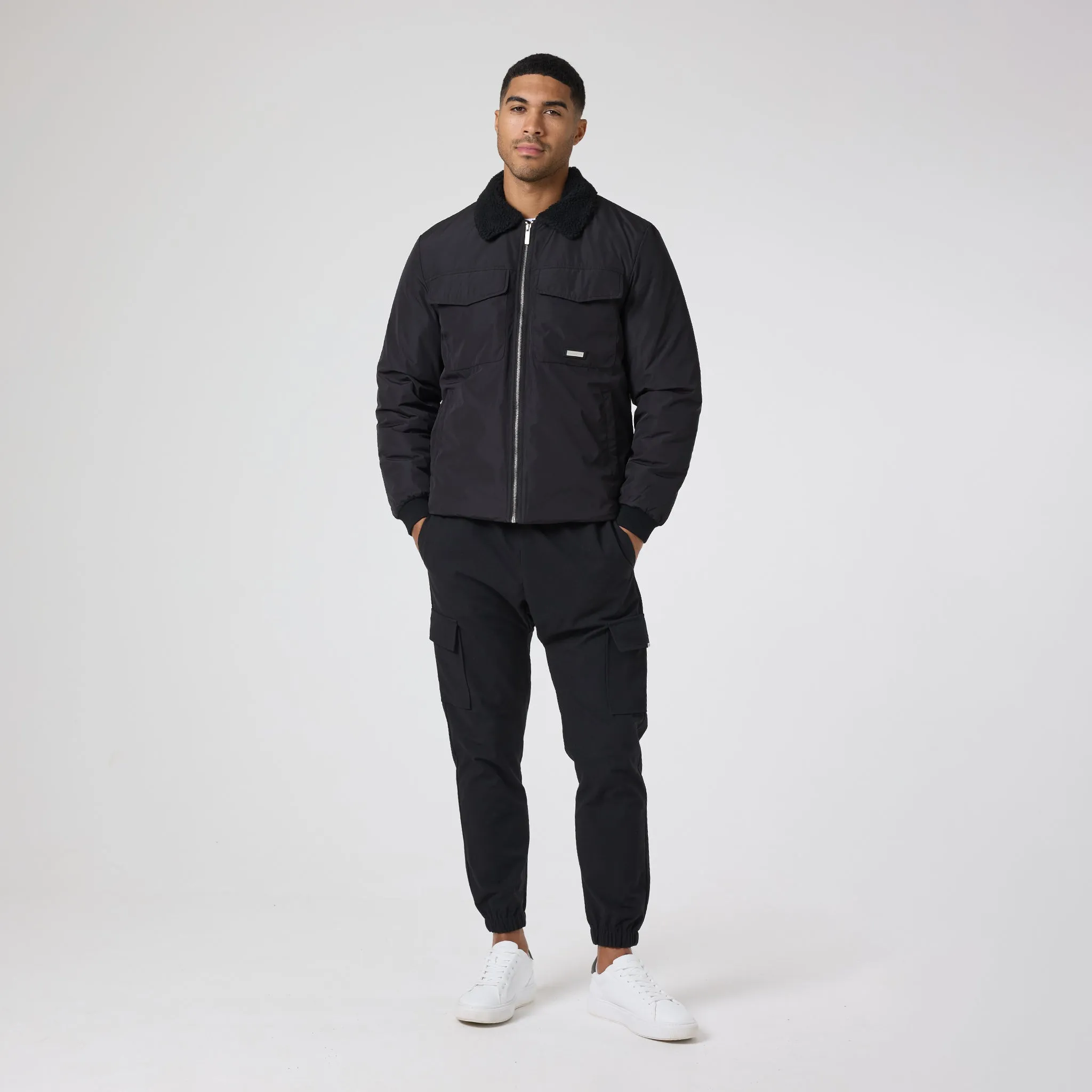Padded Nylon Smart Jacket | Black Flexible Fiber Fill