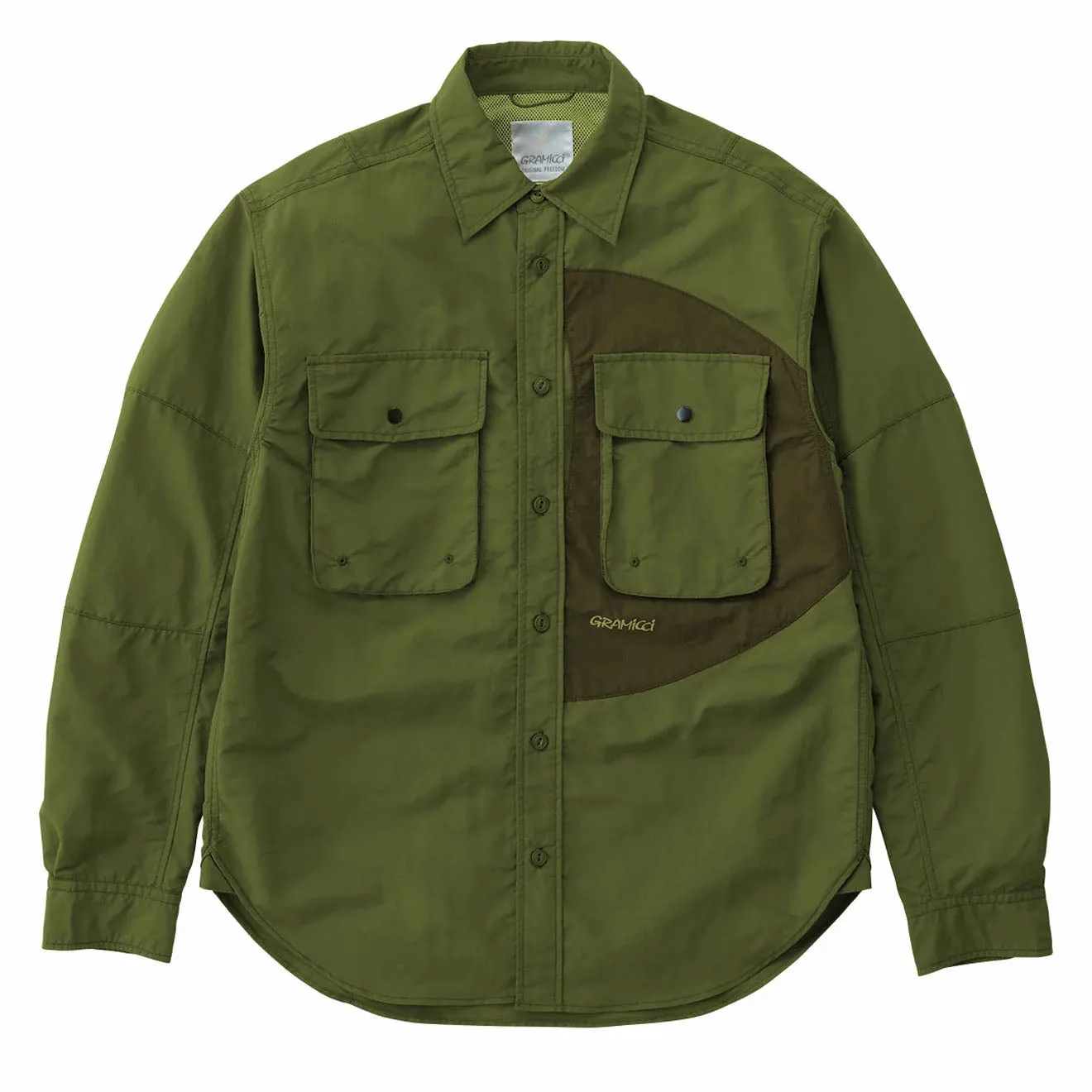 Gramicci Nylon Brentwood Shirt Olive Workwear Approved color block