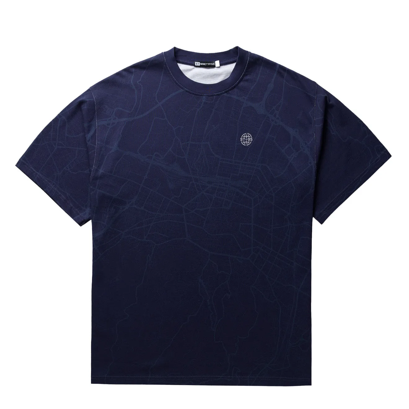 ST95 Lugano Map SS T-Shirt Navy Breathable wear Non Irritating Seams