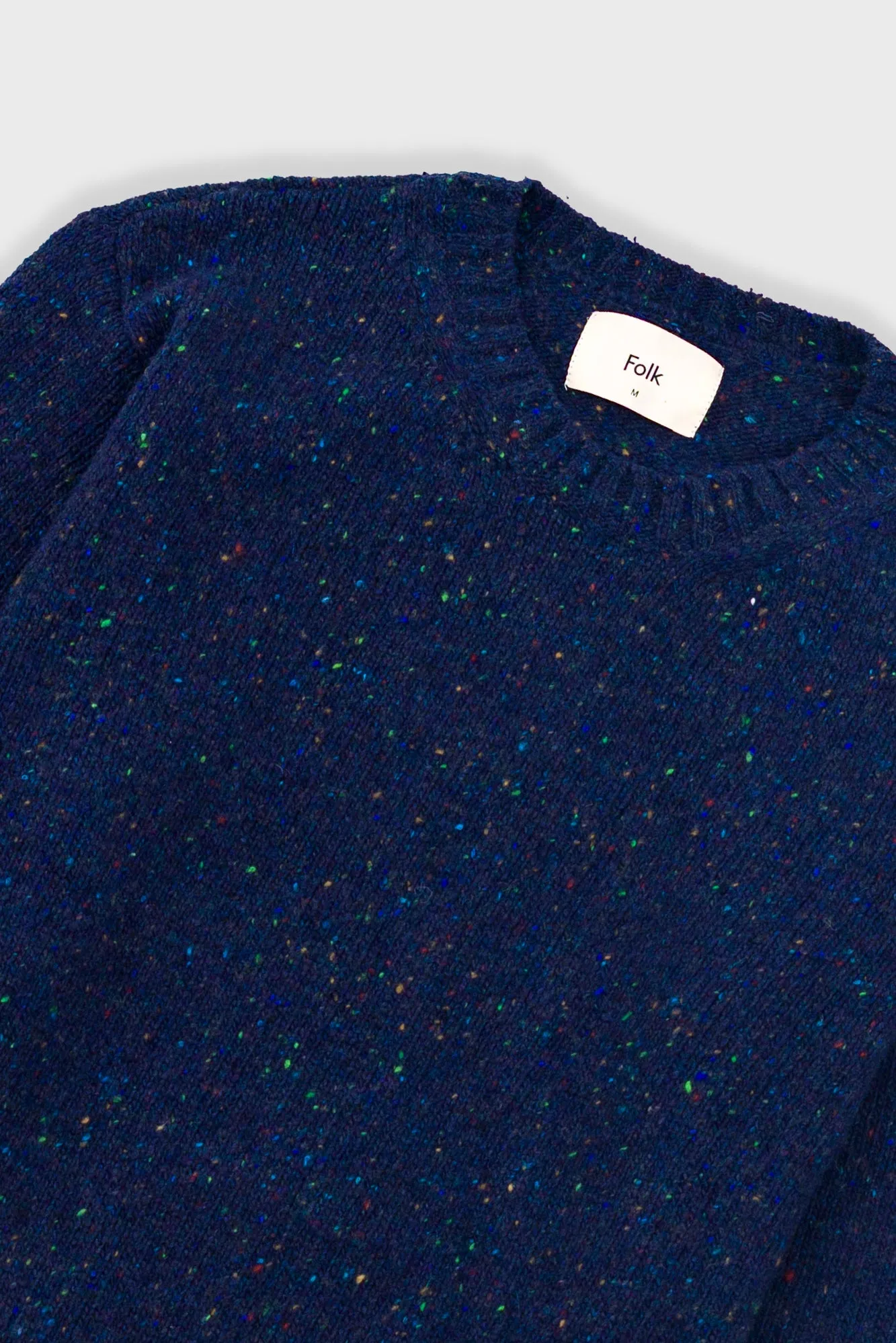 Folk Chain Crew Navy Smooth Yarn Layering Wear