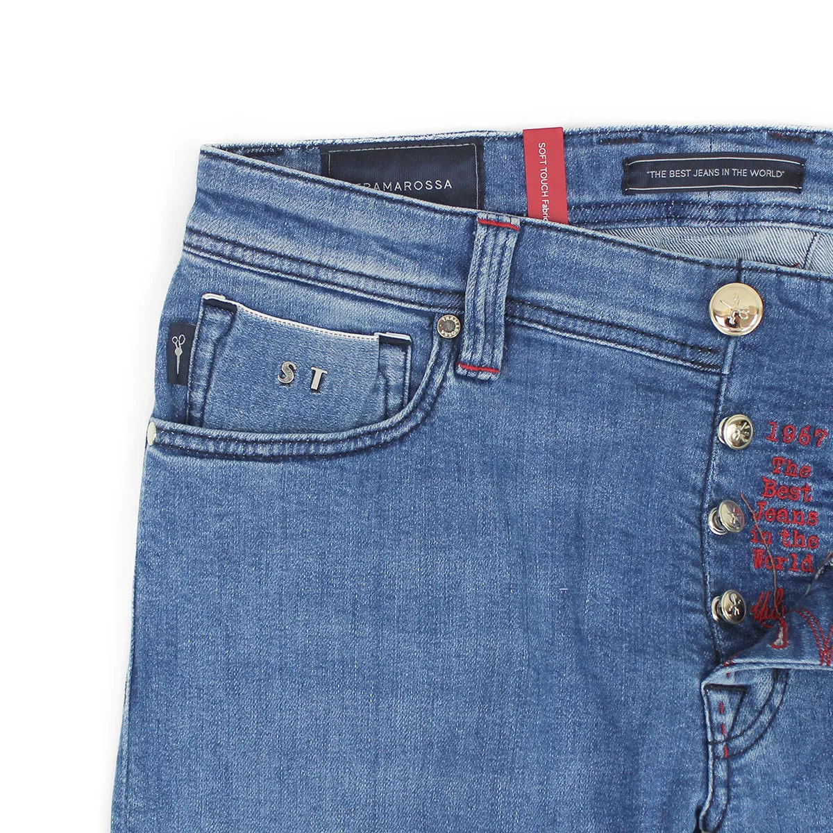 Layer game Tramarossa - Leonardo Slim 21E66 Red Stitch Jeans in Light Wash