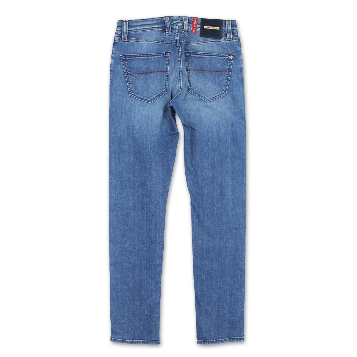 Tramarossa - Leonardo Slim 21E66 Red Stitch Jeans in Light Wash Cropped length