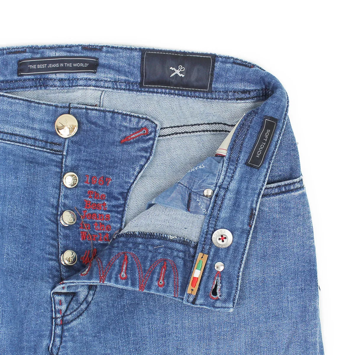 Tramarossa - Leonardo Slim 21E66 Red Stitch Jeans in Light Wash Office Casual