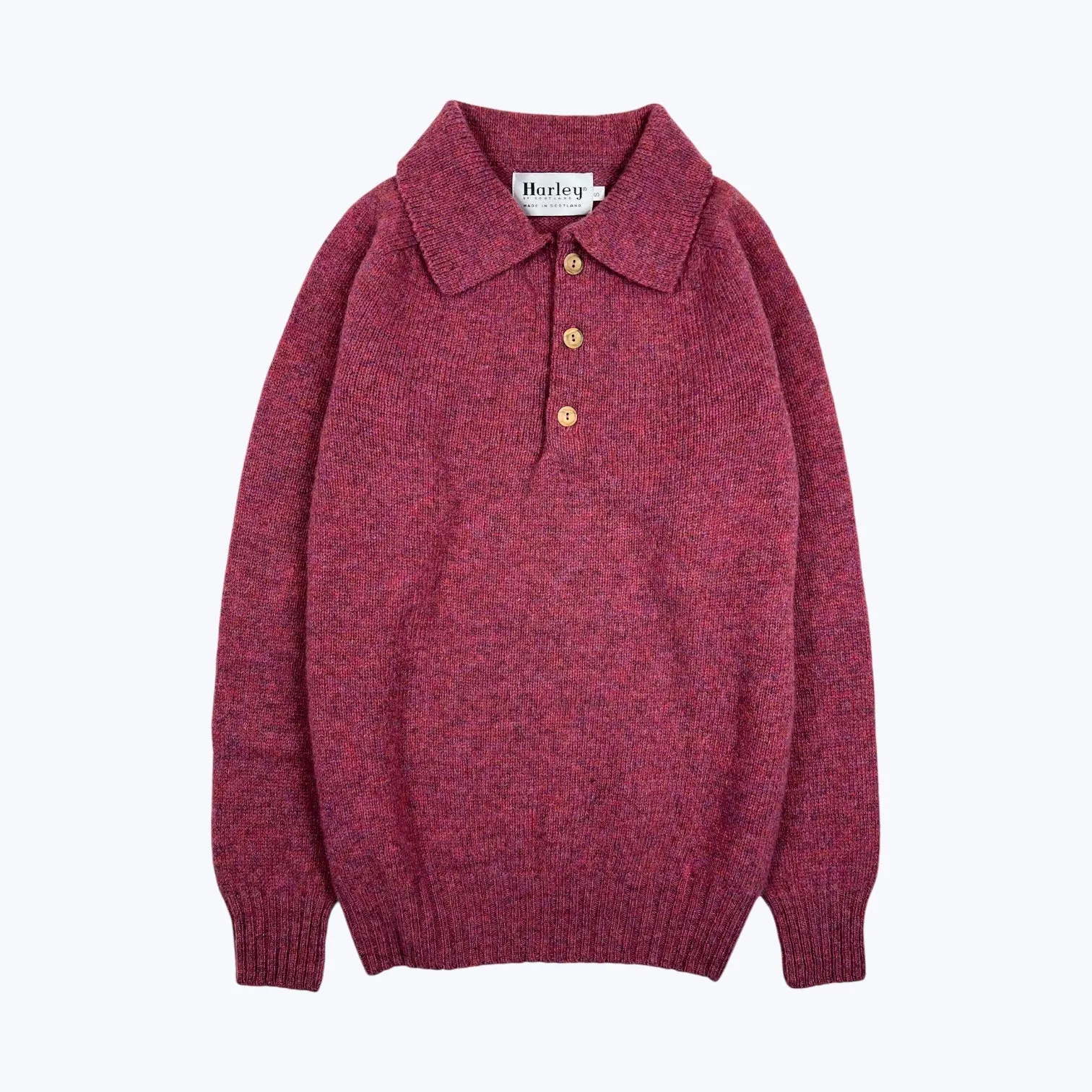 Harley Of Scotland Lambswool LS Polo Zinnia MicroPerforatedTexture