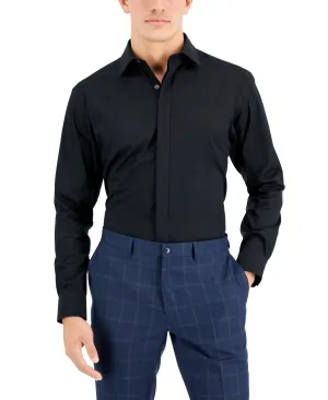 Flexible Material Alfani Dress Shirt Men's Black Regular Fit Long Sleeve Button-Up Formal FTS325