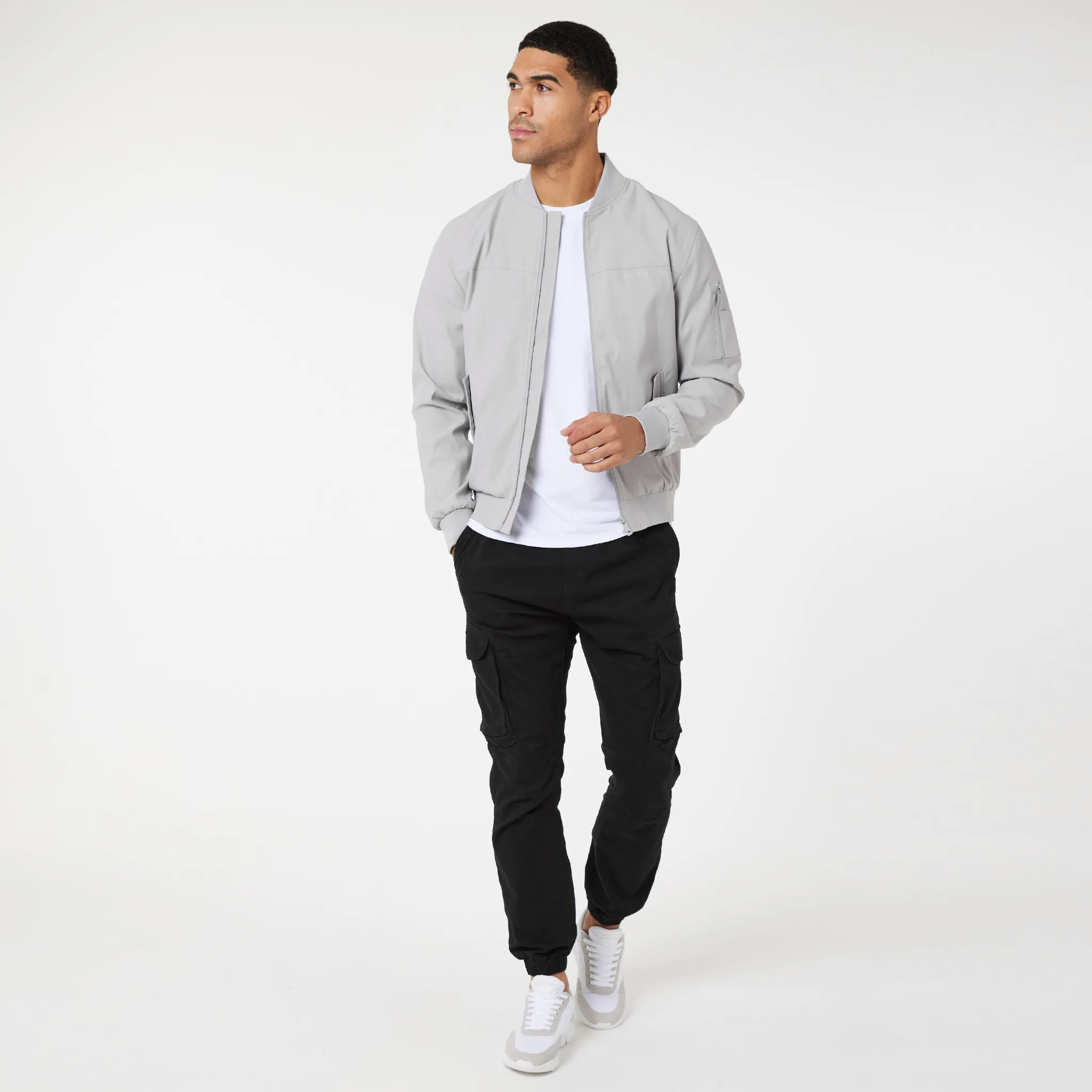 Premium Bomber Jacket | Ice Grey Weatherproof Construction Soft Fleece
