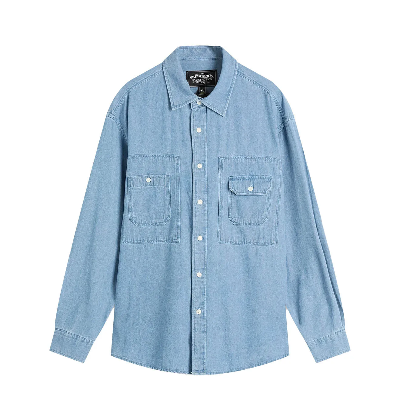 Sustainable Material Frizmworks Bleach Denim Utility Shirt Mid Blue