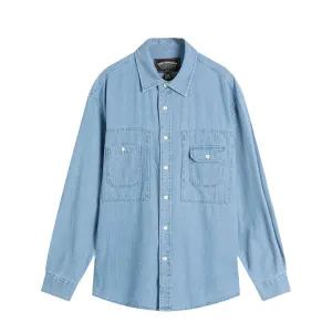 Lightweight Material Trendy Design Frizmworks Bleach Denim Utility Shirt Mid Blue