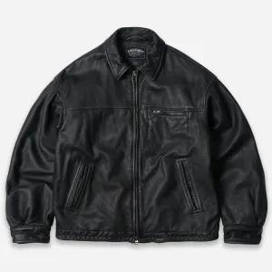 Reinforced Seams Snag Proof Surface Frizmworks Destroyed Cowhide Leather Jacket Washed Black