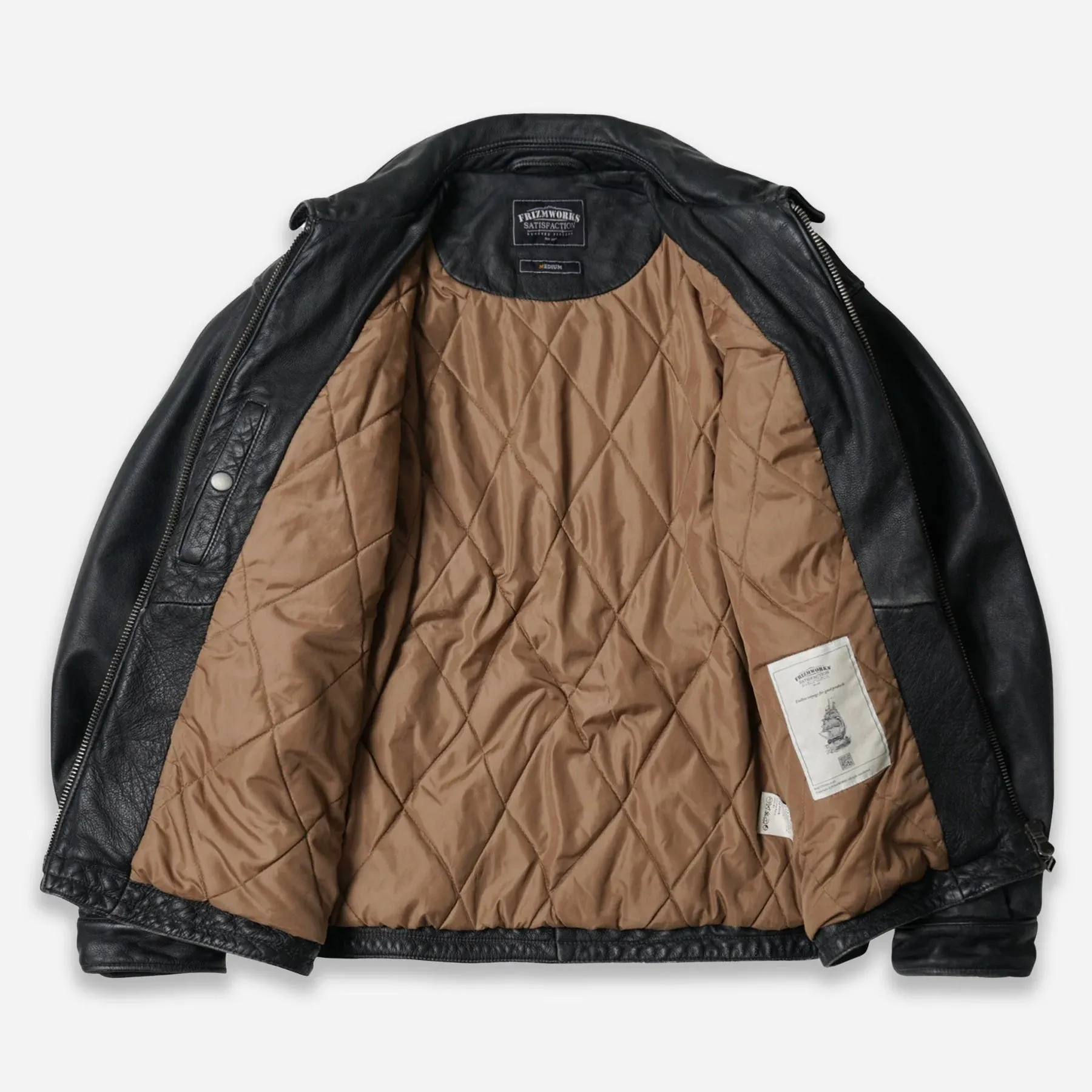 Frizmworks Destroyed Cowhide Leather Jacket Washed Black ElasticWaistband AntiStaticCoating