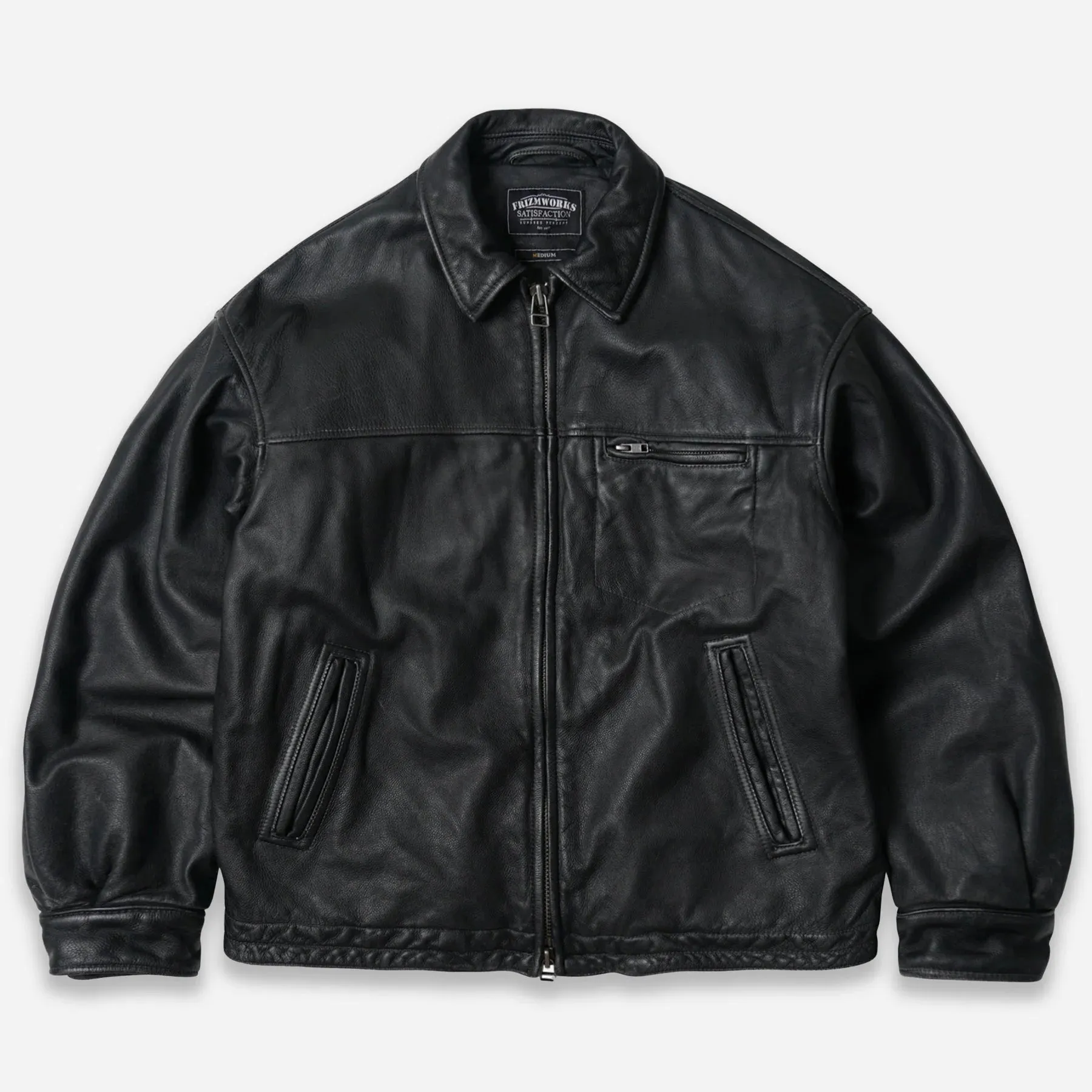 Reinforced Seams Snag Proof Surface Frizmworks Destroyed Cowhide Leather Jacket Washed Black