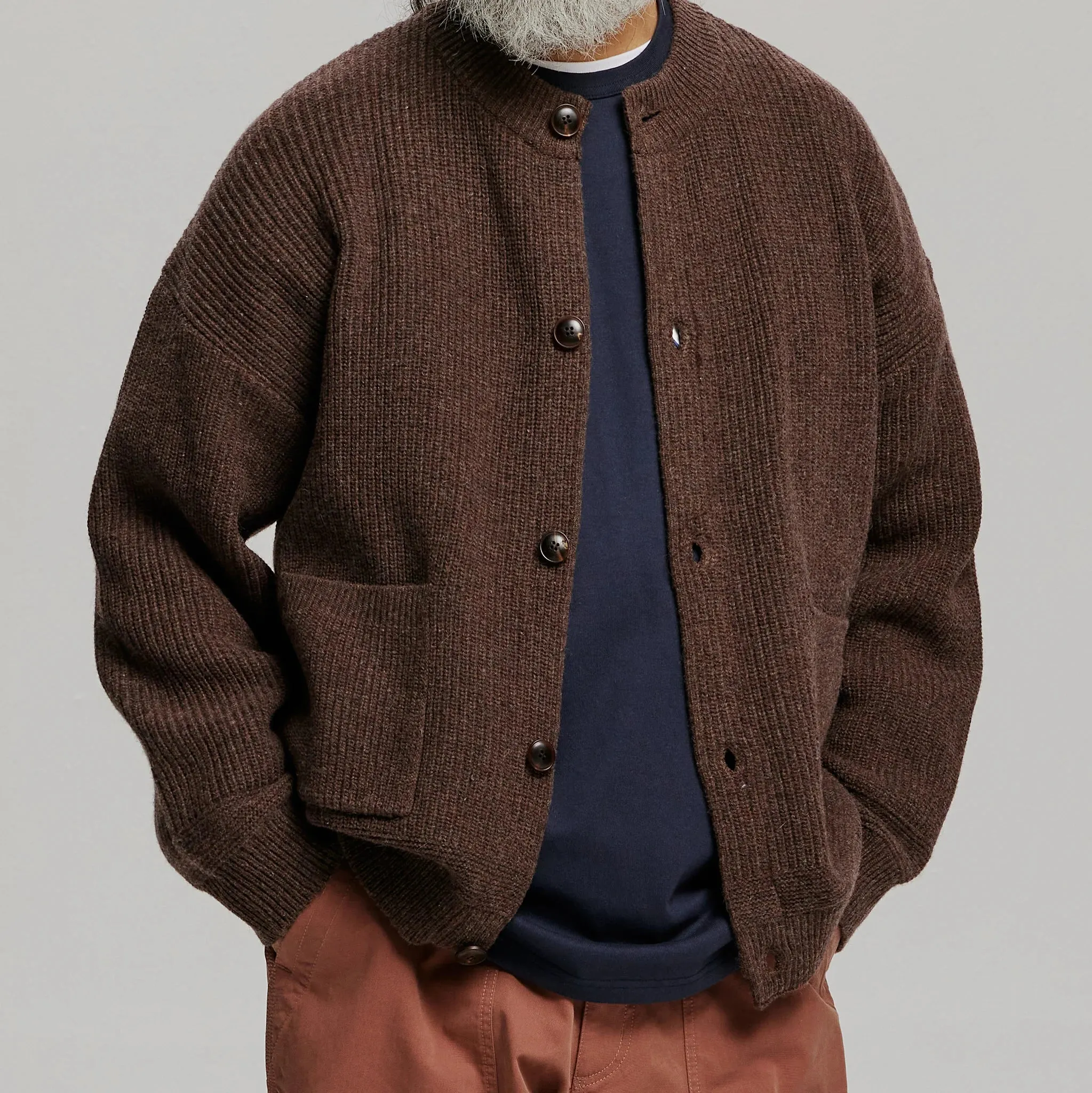 Frizmworks Heavy Wool Round Cardigan Chocco Brown Weatherproof SeamlessTransition