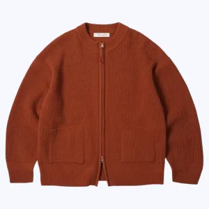 ElasticCuffDesign Sharp Line Frizmworks Wool Deck Zip Up Cardigan Brick