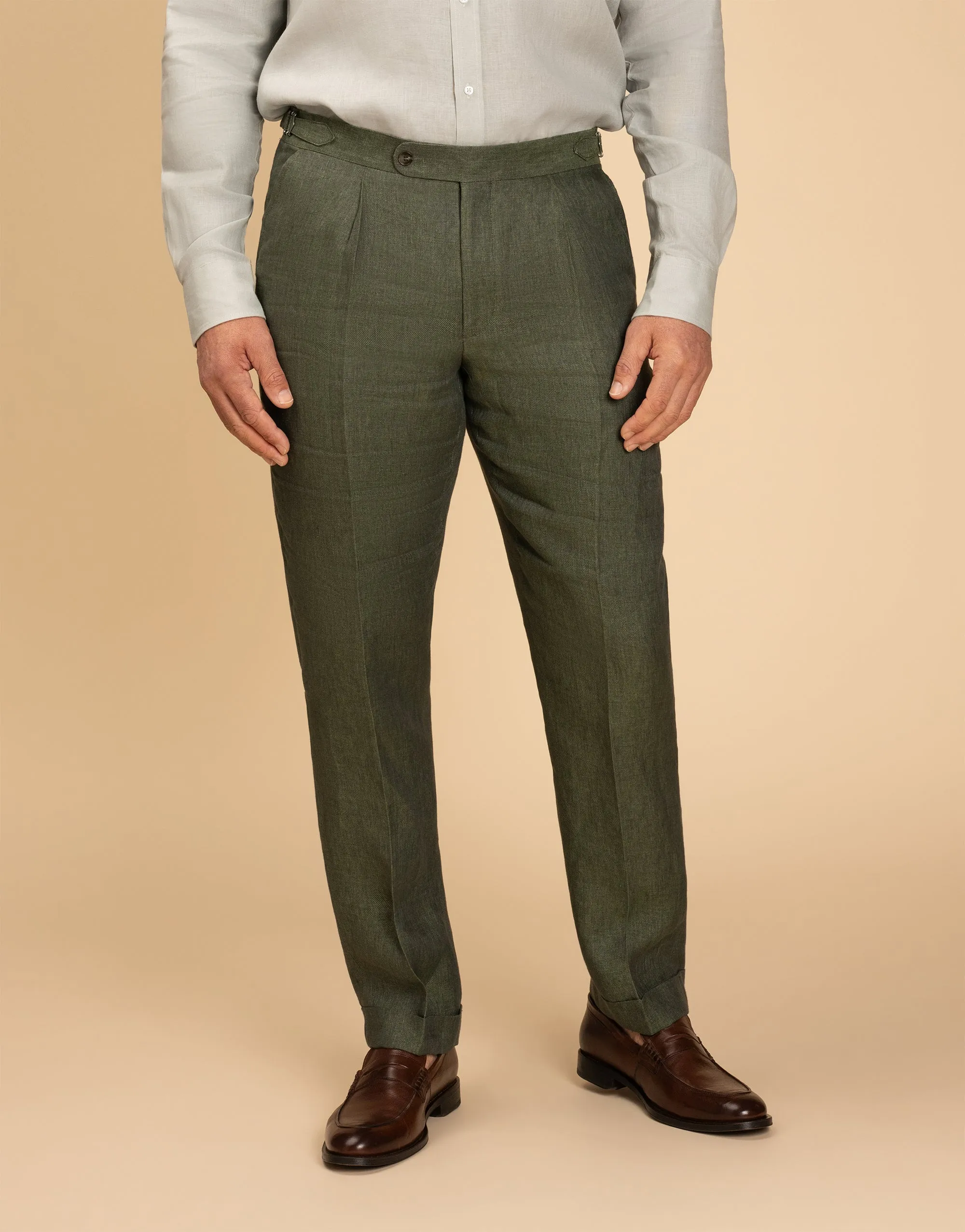 Slim Stretch Fit Evans Olive Green Linen Trouser