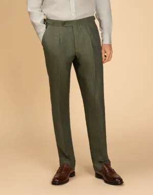 Evans Olive Green Linen Trouser Wide-leg cut Wrinkle Resistant Finish