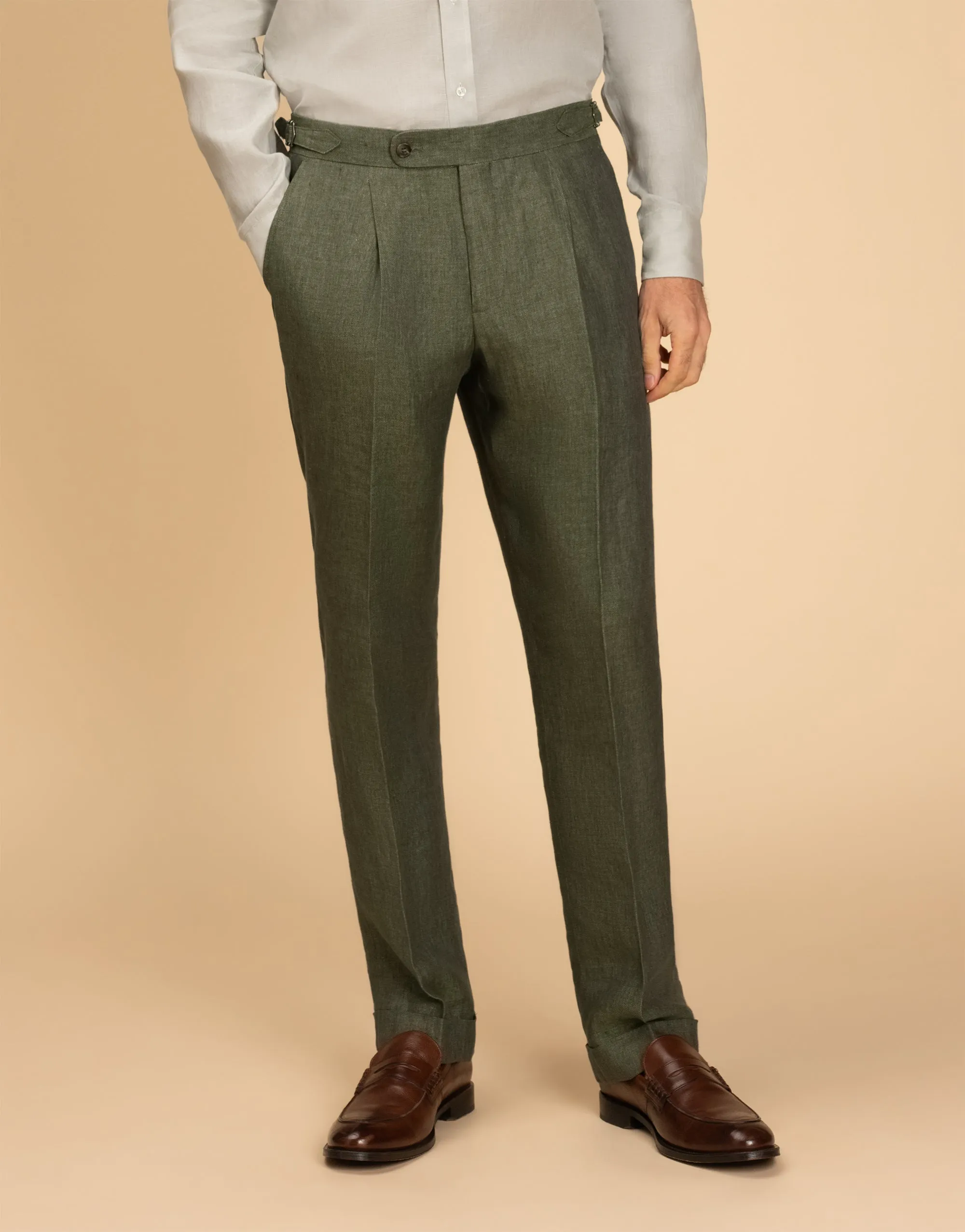Evans Olive Green Linen Trouser Wide-leg cut Wrinkle Resistant Finish