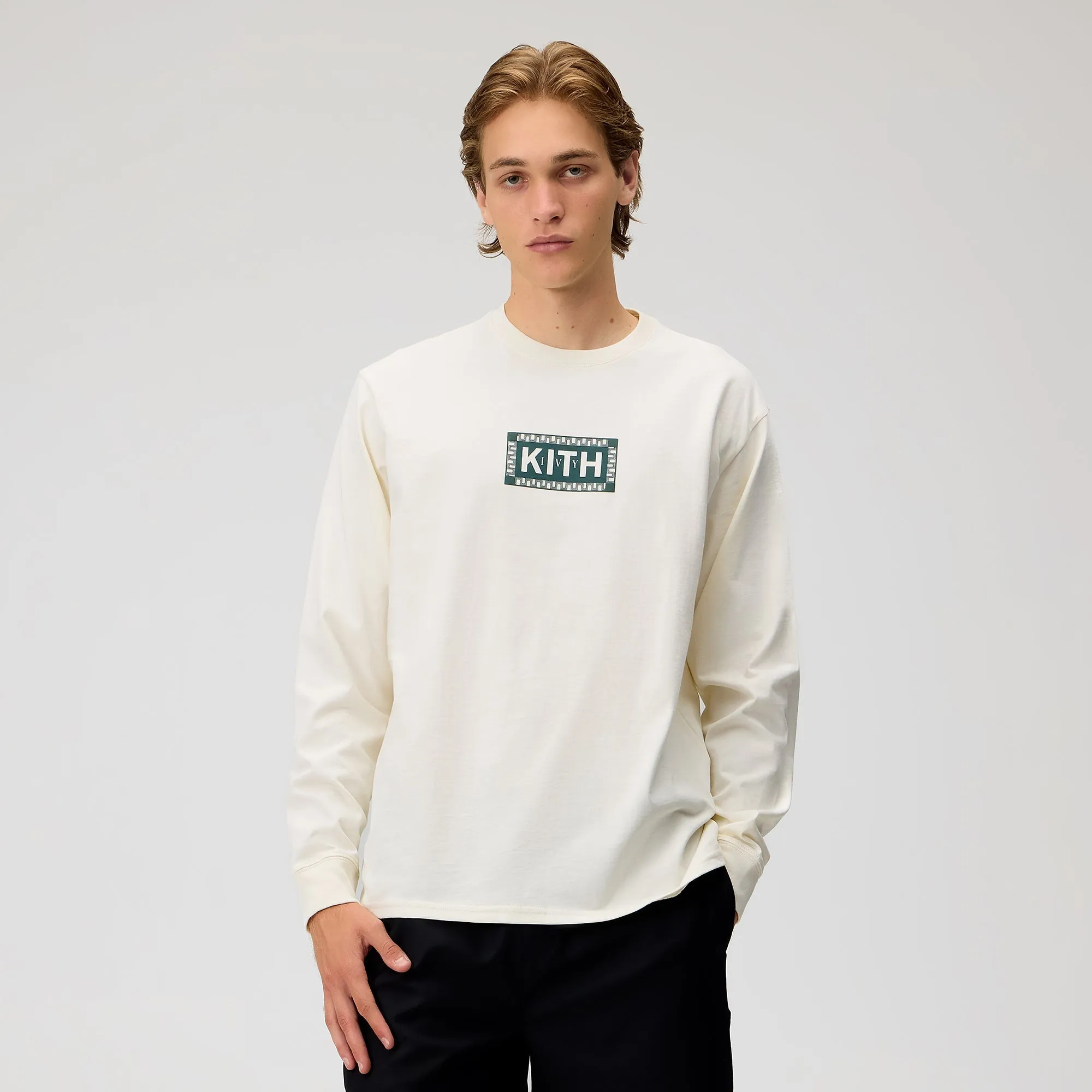 Kith Ivy Classic Logo Long Sleeve Tee - Sandrift Durable Knitwear Ribbed Neckline