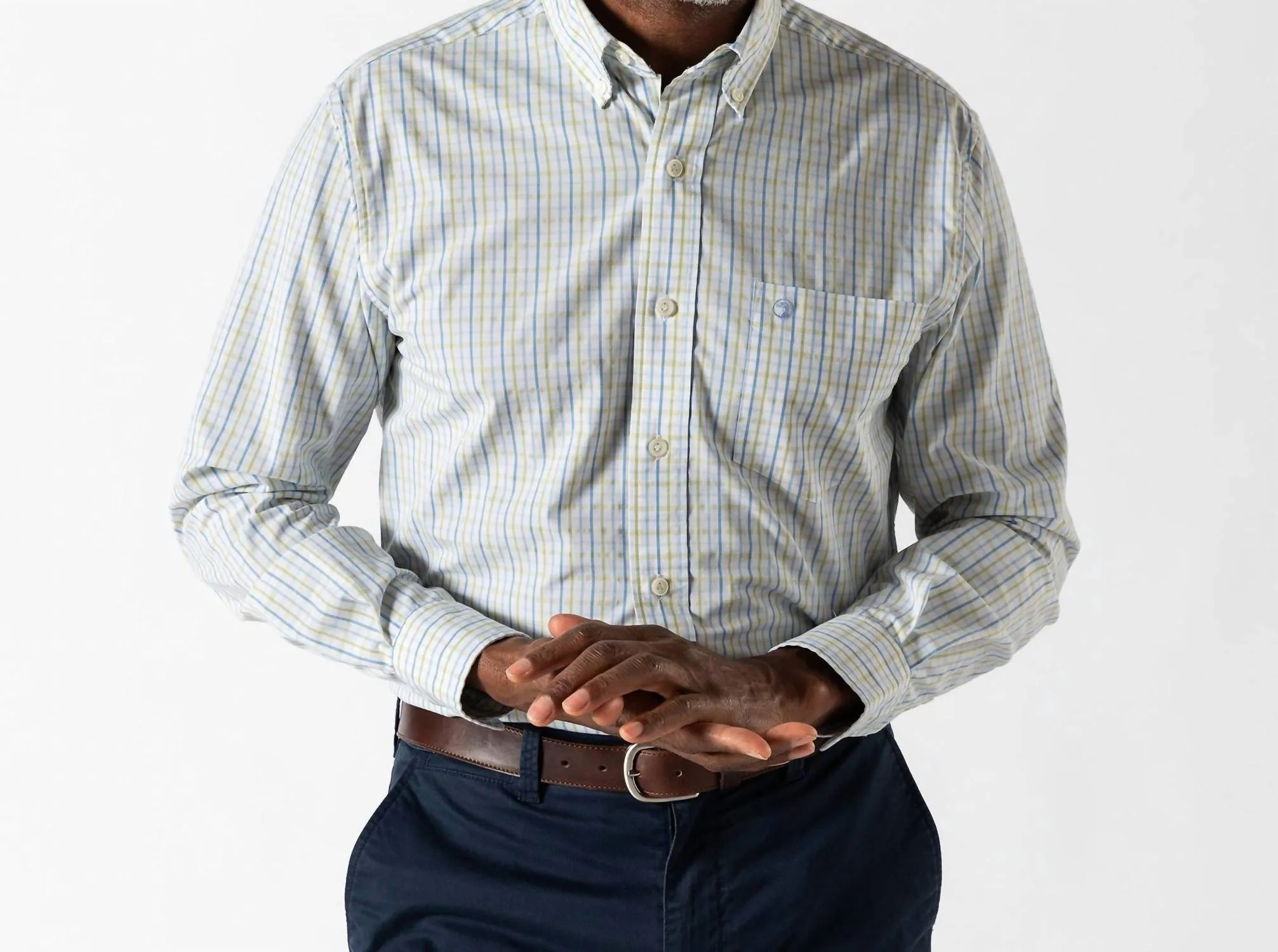 Gaston Plaid Performance Poplin Sport Shirt In Faded Peach Traveler??s Choice Youthful Style