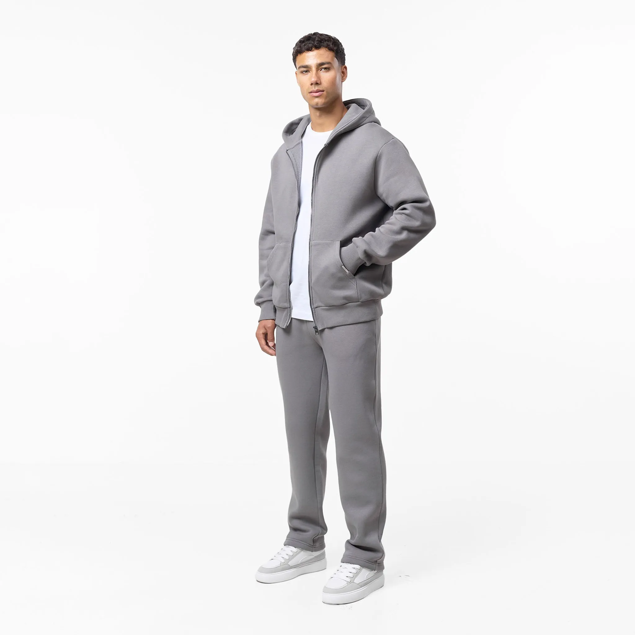Relaxed Full Zip Hoodie | Mid Grey Plus Fit Sporty Style