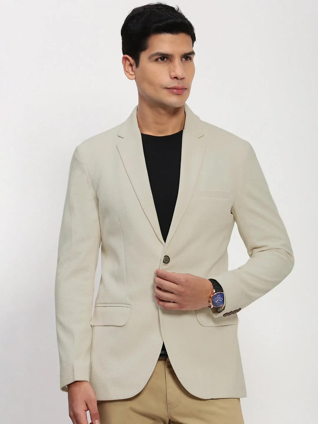 Fashion Use Seamless Shoulder Design Men's Beige Solid Single Breasted Blazer