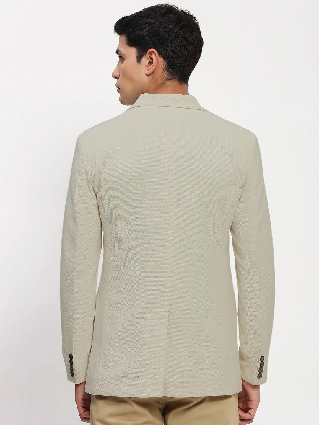 MultiPocketStyle Men's Beige Solid Single Breasted Blazer