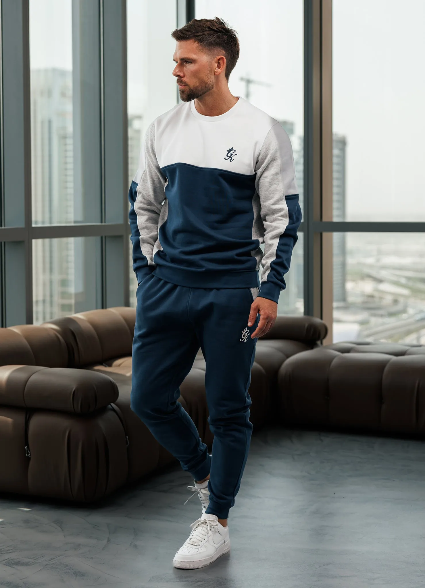 Reinforced Stitching Layered Look Gym King Contrast Panel Jogger - Moonlight Blue/Snow Marl
