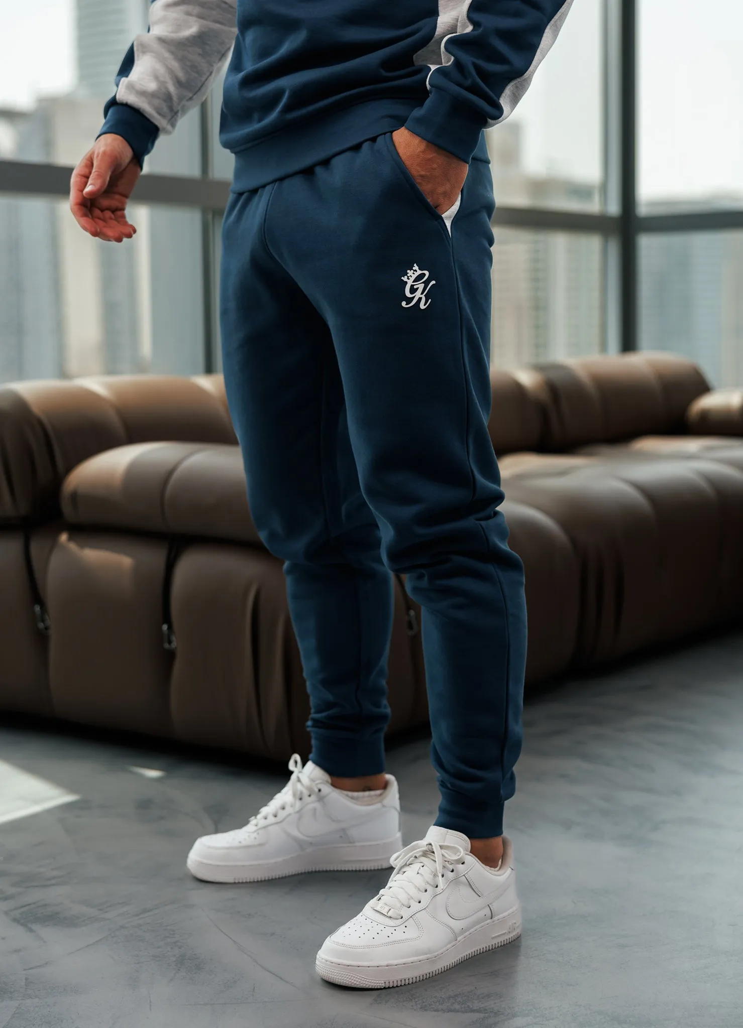 Gym King Contrast Panel Jogger - Moonlight Blue/Snow Marl Perfect Layer