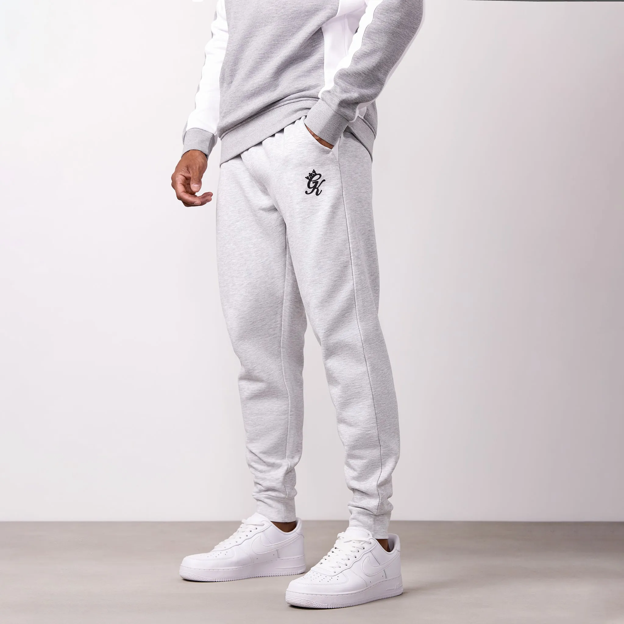 Body Movement Gym King Contrast Panel Jogger - Snow Marl/White