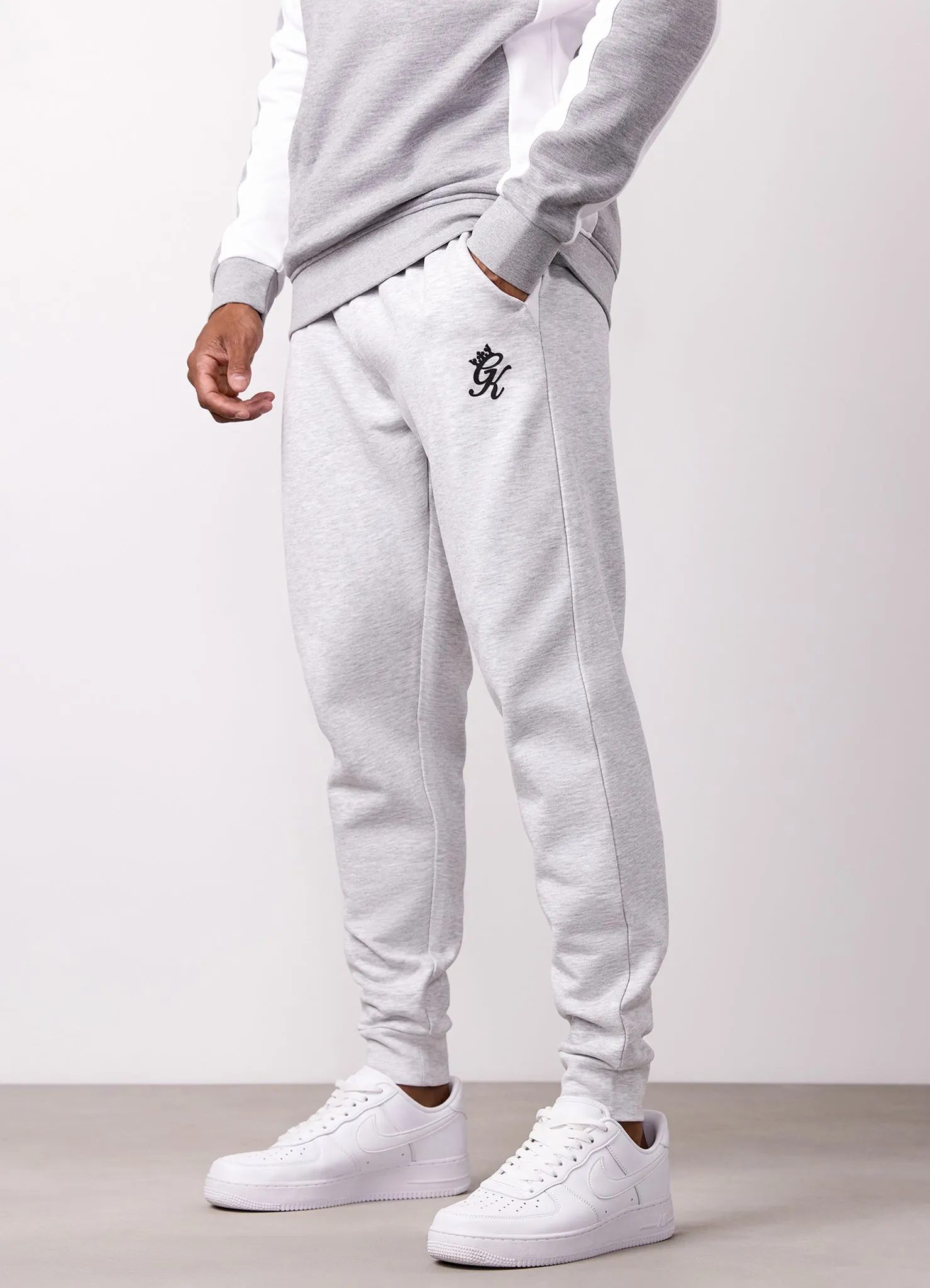 Gym King Contrast Panel Jogger - Snow Marl/White simple design