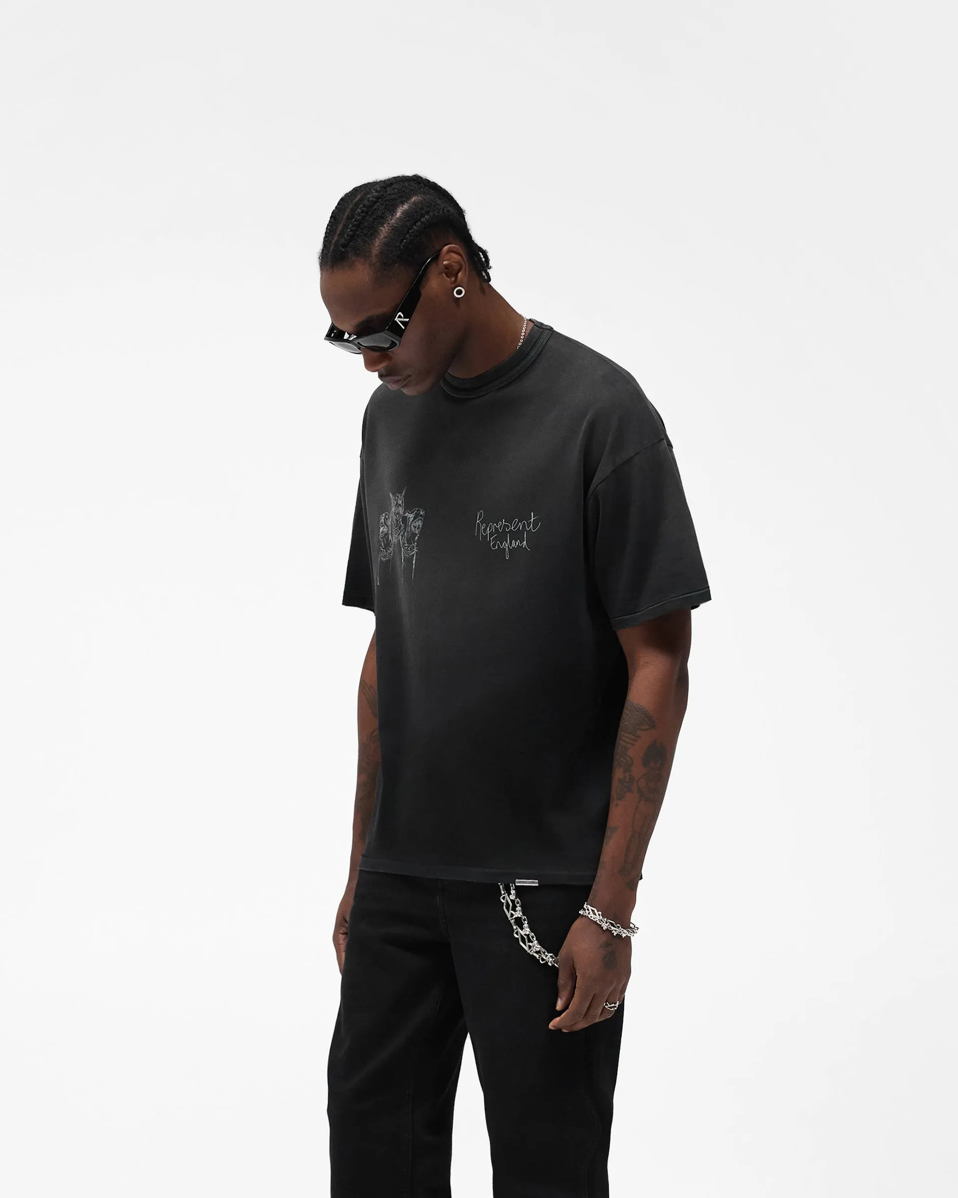 Hand Drawn Thoroughbred T-Shirt - Aged Black GarmentDyedTexture Street Smart