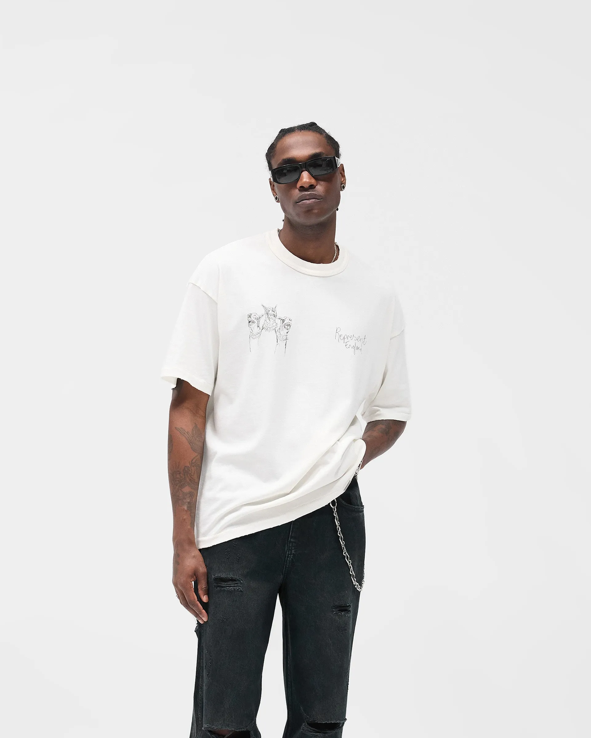 Hand Drawn Thoroughbred T-Shirt - Flat White Comfortable Casual Airflow Mesh Panels