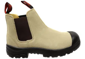 Hard Yakka Mens Leather Grit Pull On Steel Toe Safety Boots Quick Drying All Day Worker Anti Odor Work Commute