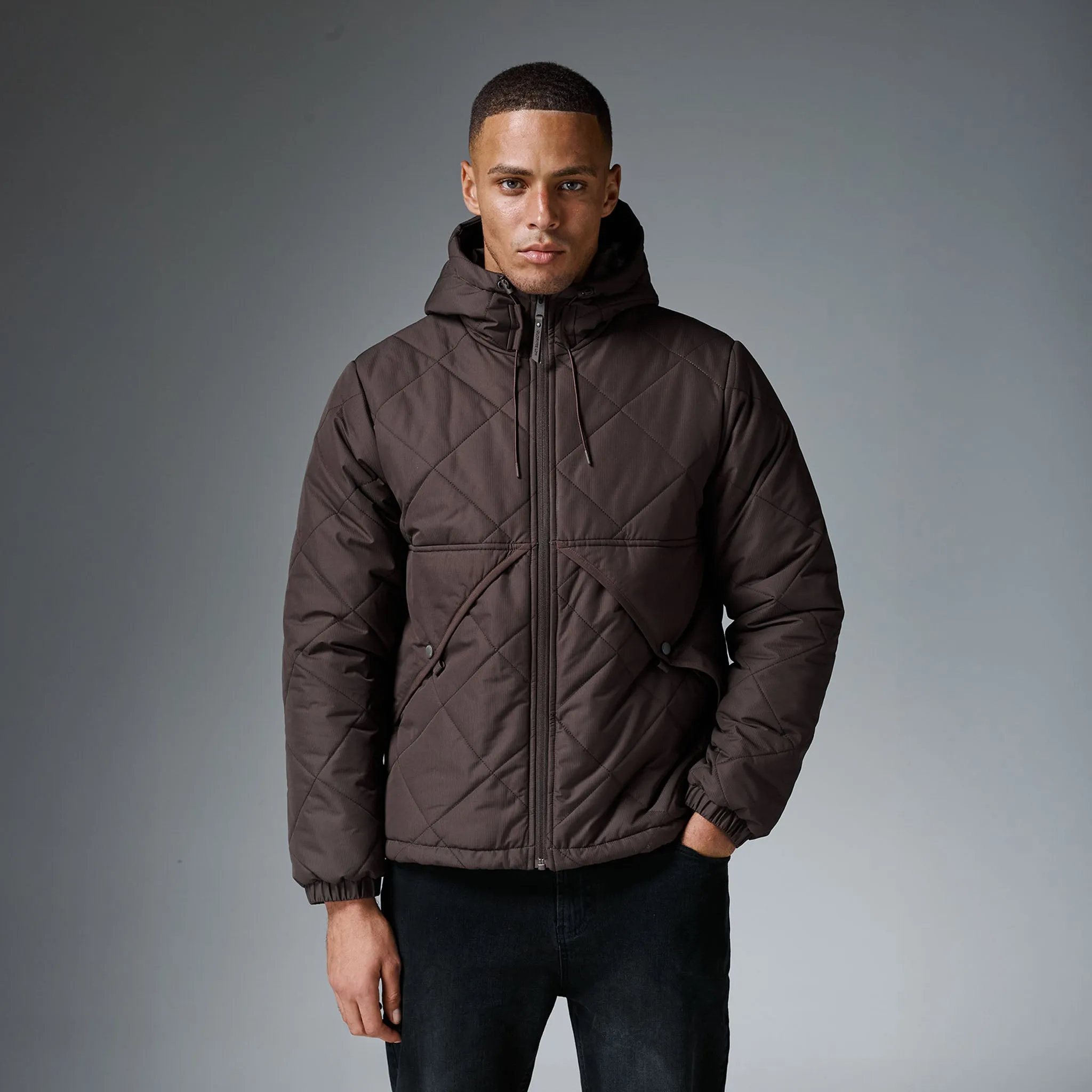 Diamond Quilted Pocket Puffer Jacket | Brown QuiltedPattern Non Bulky Profile