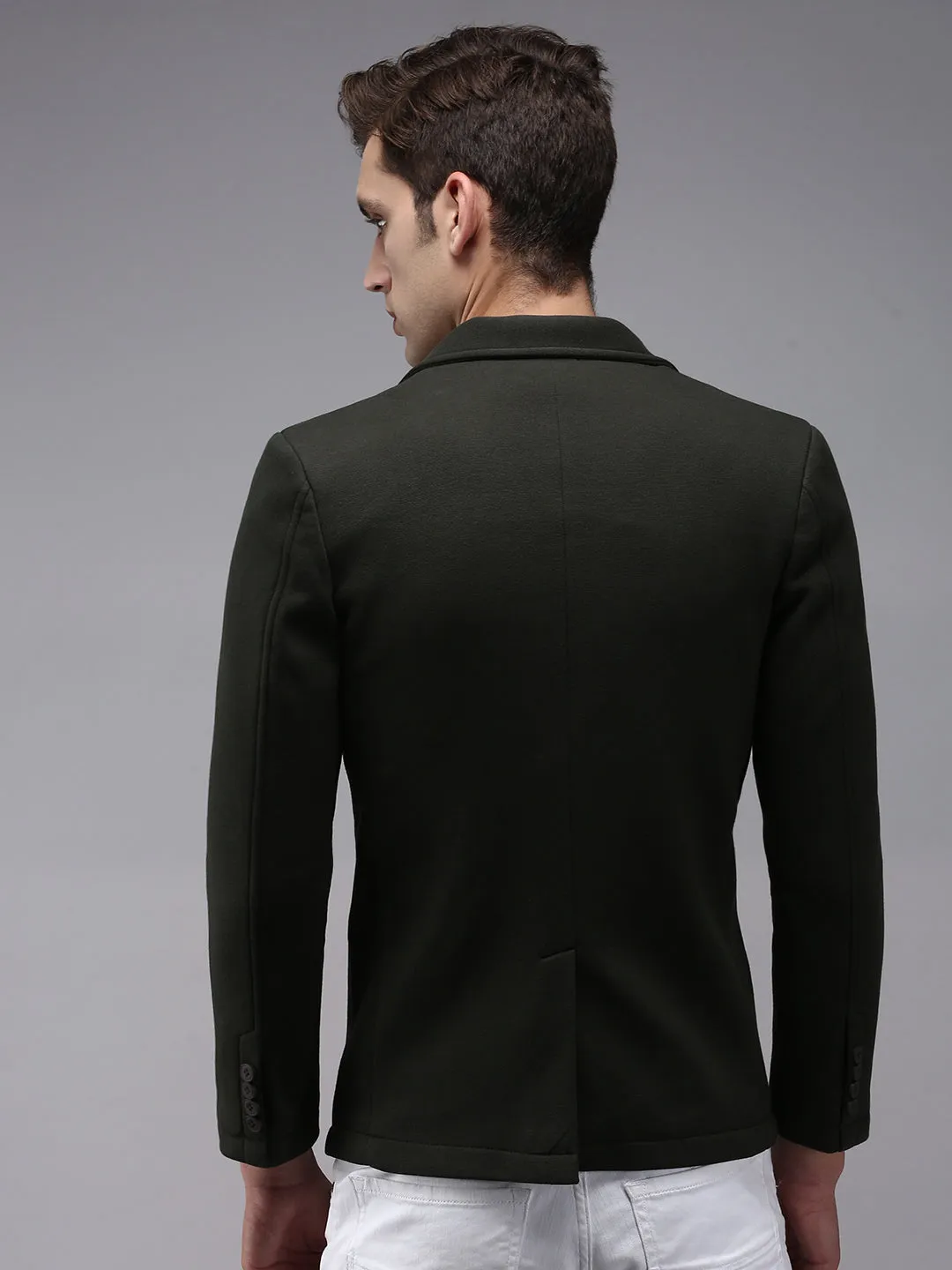 Vegan Safe Men's Olive Solid Single Breasted Blazers