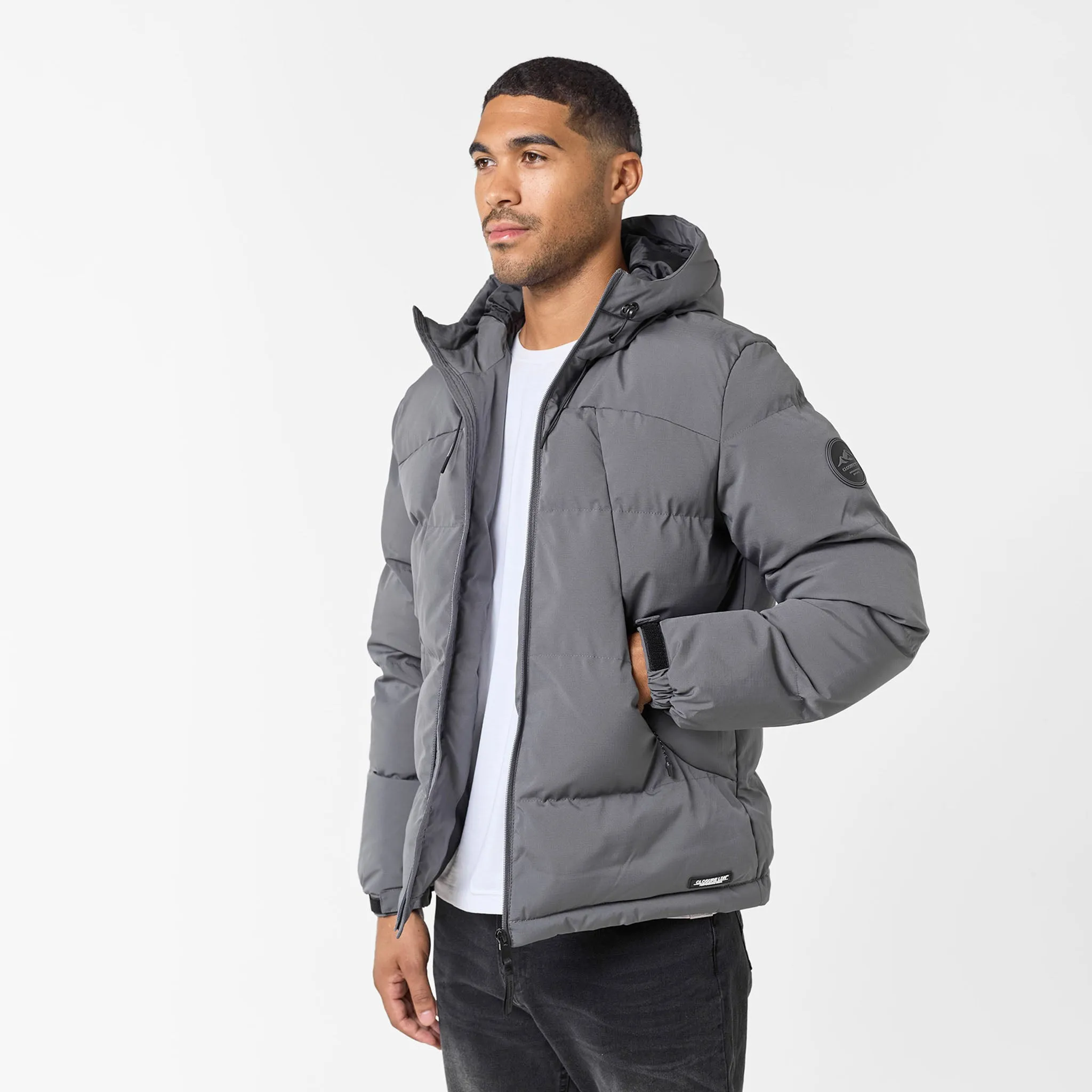 Slip Resistant Grip Everyday Urban Style Ripstop Racer Puffer Jacket | Charcoal