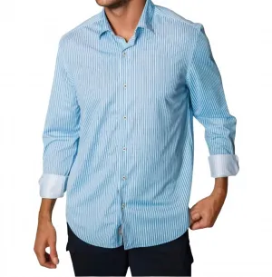 Subtle design Personalized Touch Hansen Stripe Long Sleeve Tech Shirt In Cove Blue