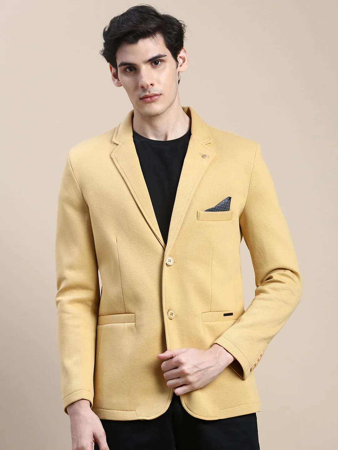 Essential Style Men's Mustard Slim-Fit Single Breasted Blazer