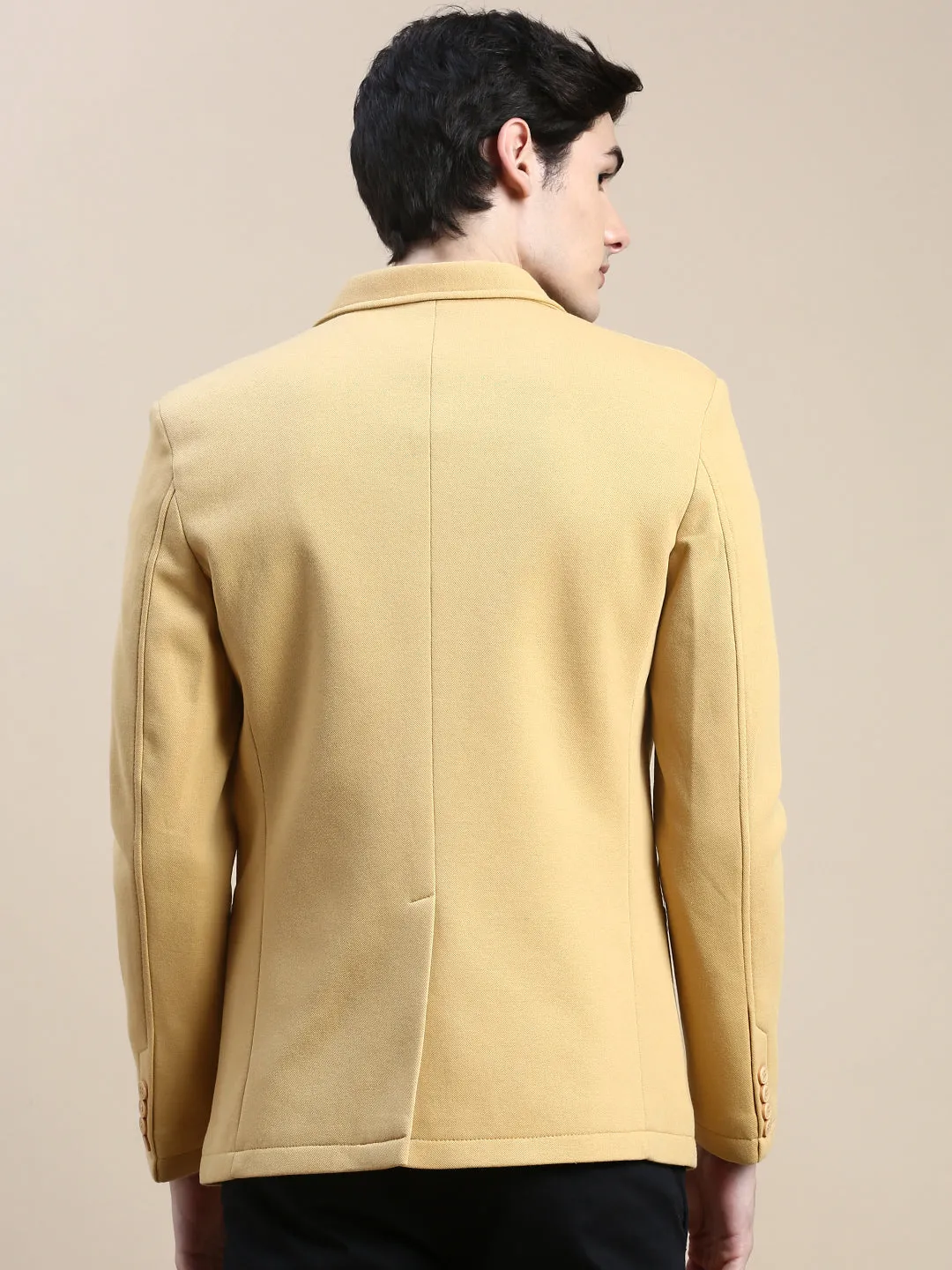 Men's Mustard Slim-Fit Single Breasted Blazer Durable Abrasion Resistant