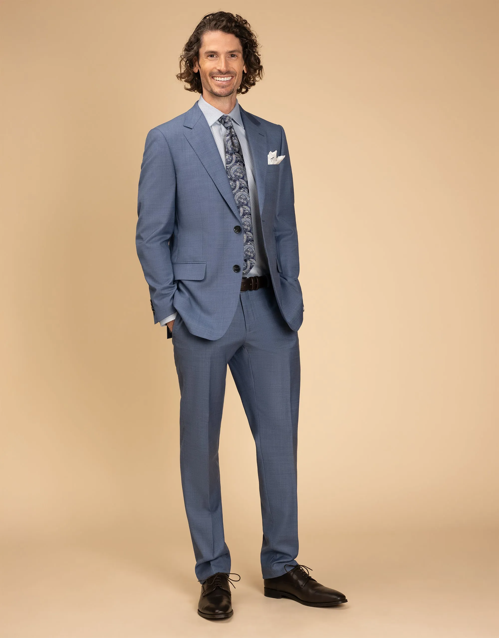 Lotus Pale Blue Sharkskin Suit Trouser Layered Panel Design Cool Comfort