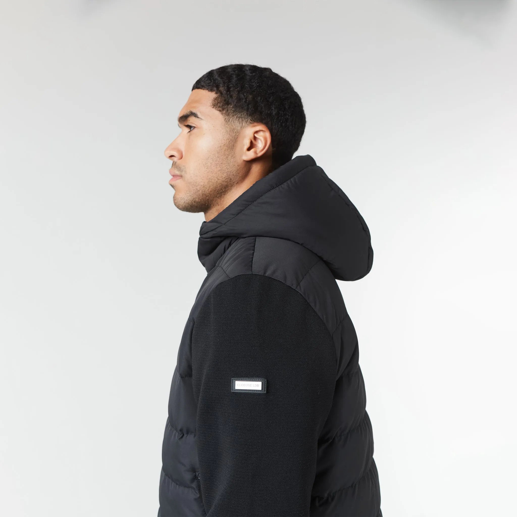 Sport Inspired Style Hooded Hybrid Jacket | Black